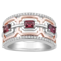 Enchanted Disney Fine Jewelry Sterling Silver and 10K Rose Gold 1/5 CTTW Diamond with Rhodolite Garnet Mulan Fashion Ring