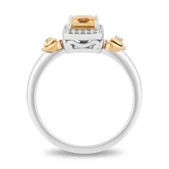 Enchanted Disney Fine Jewelry Sterling Silver and 10K Yellow Gold with 1/10 CTTW Diamonds and Citrine Belle Ring