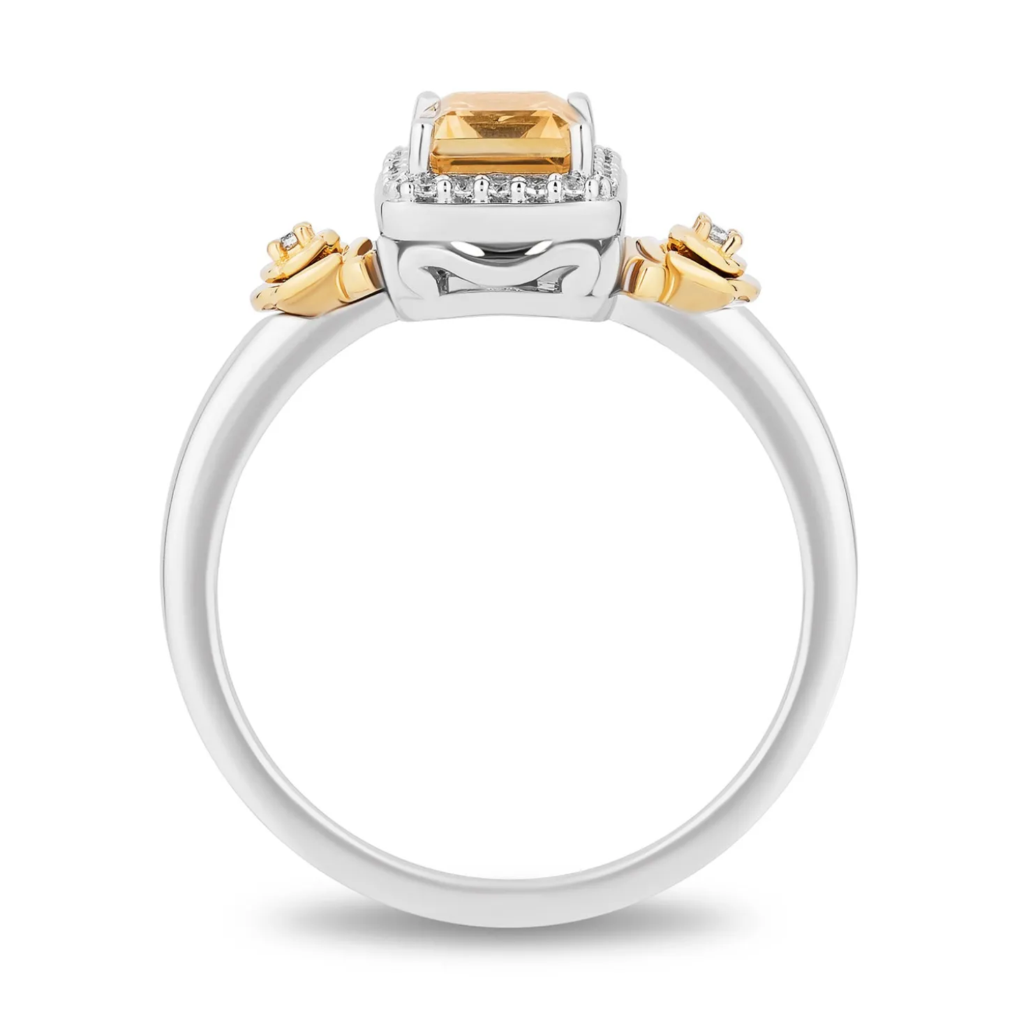Enchanted Disney Fine Jewelry Sterling Silver and 10K Yellow Gold with 1/10 CTTW Diamonds and Citrine Belle Ring