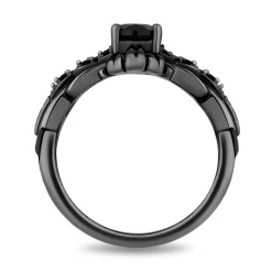 Enchanted Disney Fine Jewelry Black Rhodium Over Sterling Silver and 10K Yellow Gold with 1/5 CTTW Black Diamonds, Onyx and Garnet Sleeping Beauty 65th Anniversary Celebration Maleficent Ring