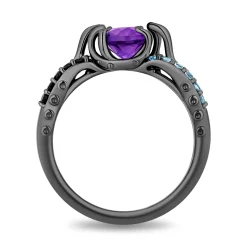Enchanted Disney Fine Jewelry Black Rhodium Over Sterling Silver with 1/8 CTTW Diamonds, Amethyst and Swiss Blue Topaz Ursula Ring
