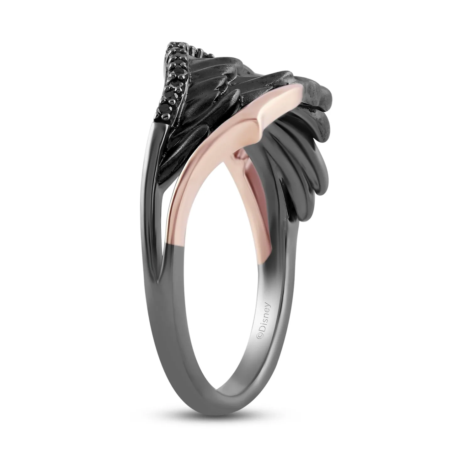Enchanted Disney Fine Jewelry Black Rhodium over Sterling Silver and 14K Rose Gold with 1/10 CTTW Diamonds Maleficent Ring