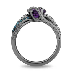 Enchanted Disney Fine Jewelry Black Rhodium Over Sterling Silver with 1/10 CTTW Diamonds, Amethyst and Swiss Blue Topaz Ursula Ring