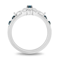 Enchanted Disney Fine Jewelry Sterling Silver with 1/6 CTTW Diamonds and London Blue Topaz Cinderella Ring