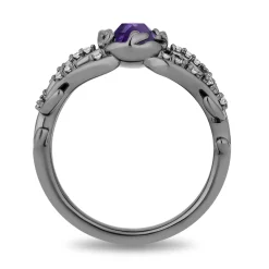 Enchanted Disney Fine Jewelry Black Rhodium Over Sterling Silver with 1/6 CTTW Diamonds and Amethyst Ursula Ring