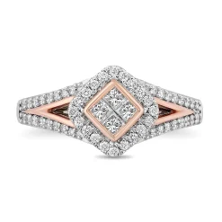 Enchanted Disney Fine Jewelry 14K White Gold and Rose Gold with 1/2 CTTW Princess and Round Diamond Composite Head Aurora Engagement Ring