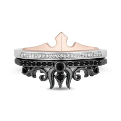 Enchanted Disney Fine Jewelry Black Rhodium and 14K Rose Gold Over Sterling Silver 1/5 CTTW Black and White Diamond Aurora and Maleficent Duo Stack Ring