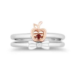 Enchanted Disney Fine Jewelry Sterling Silver and 10K Rose Gold and Diamond Accent with Red Garnet Snow White Duo Ring