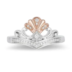 Enchanted Disney Fine Jewelry 14K Rose Gold Over Sterling Silver with 1/10 CTTW Ariel Shell Tiara Ring