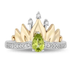 Enchanted Disney Fine Jewelry Sterling Silver and 10K Yellow Gold 1/10 CTTW Diamond and Peridot Tiana Water Lily Tiara Ring