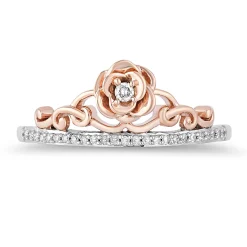 Enchanted Disney Fine Jewelry 14K Rose Gold over Sterling Silver with 1/10 CTTW Diamonds Belle Rose Ring