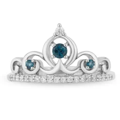 Enchanted Disney Fine Jewelry Sterling Silver 1/6 CTTW Diamond and London Blue Topaz Cinderella Tiara Ring
