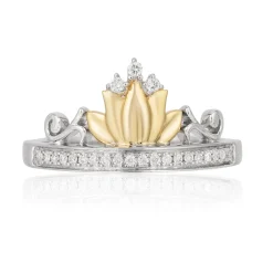 Enchanted Disney Fine Jewelry Sterling Silver and 10K Yellow Gold 1/10 CTTW Tiana Water Lily Tiara Ring