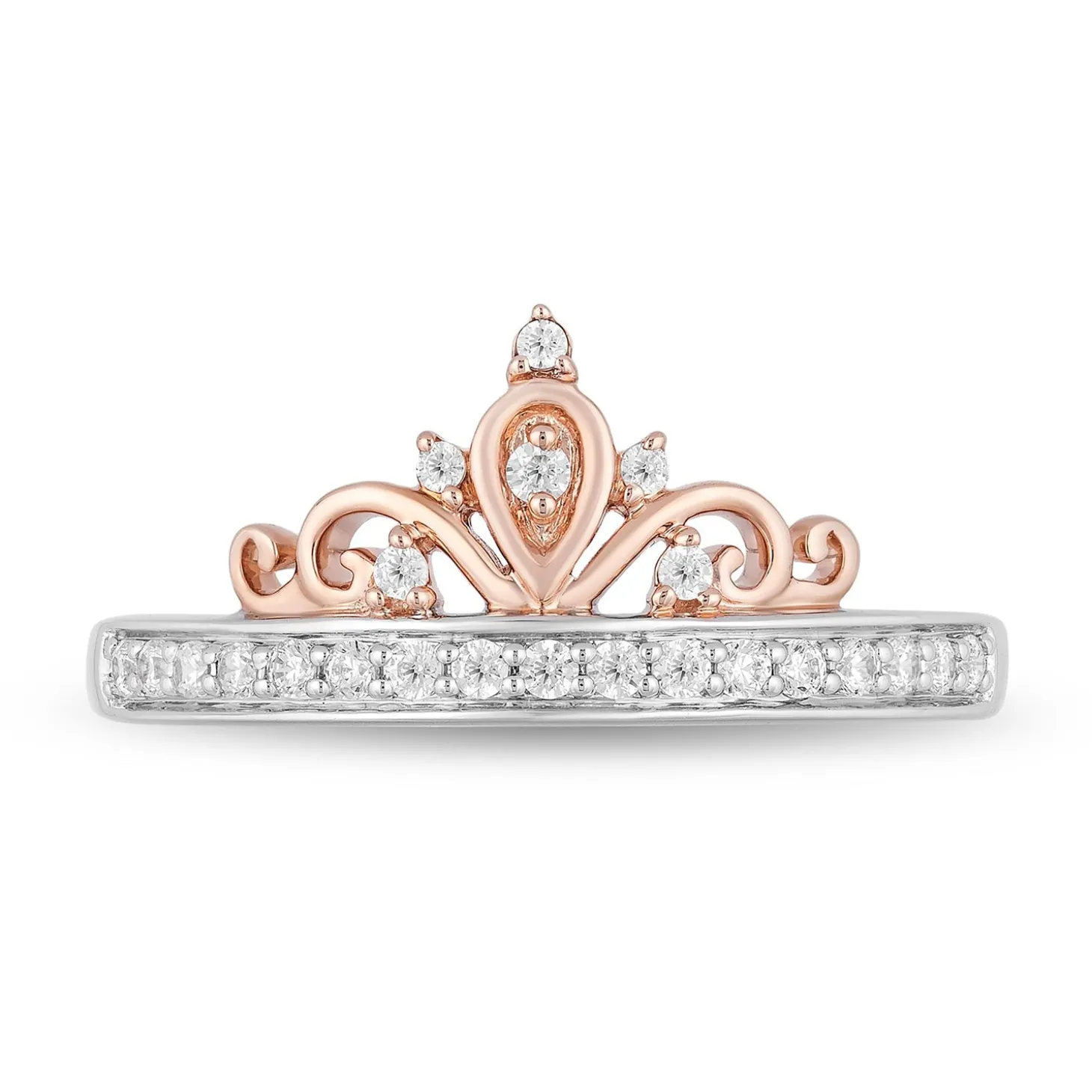 Enchanted Disney Fine Jewelry Sterling Silver and 10K Rose Gold 1/5 CTTW Majestic Princess Tiara Ring