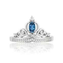Enchanted Disney Fine Jewelry Sterling Silver 1/10 CTTW Diamond And London Blue Topaz Cinderella Carriage Ring