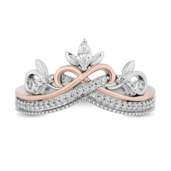 Enchanted Disney Fine Jewelry Sterling Silver and 10K Rose Gold with 1/5 CTTW Round and Marquise Diamond Rapunzel Tiara Ring