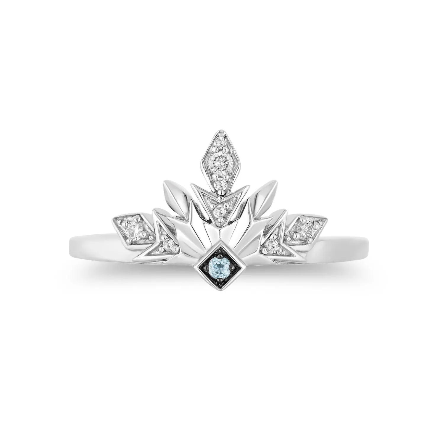 Enchanted Disney Fine Jewelry Sterling Silver with 1/20 CTTW Diamond with Swiss Blue Topaz Frozen 2 Elsa Snowflake Ring