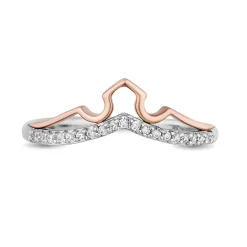 Enchanted Disney Fine Jewelry Sterling Silver and 10K Rose Gold with 1/10 CTTW Diamond Aurora Tiara Ring