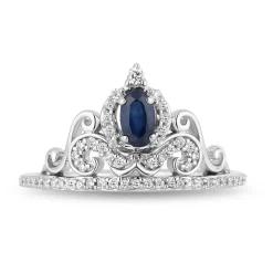 Enchanted Disney Fine Jewelry 14K White Gold With 1/6 CTTW Diamond with Blue Sapphire Cinderella Tiara Ring