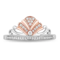Enchanted Disney Fine Jewelry Sterling Silver and 10K Rose Gold with 1/6 CTTW Ariel Tiara Ring