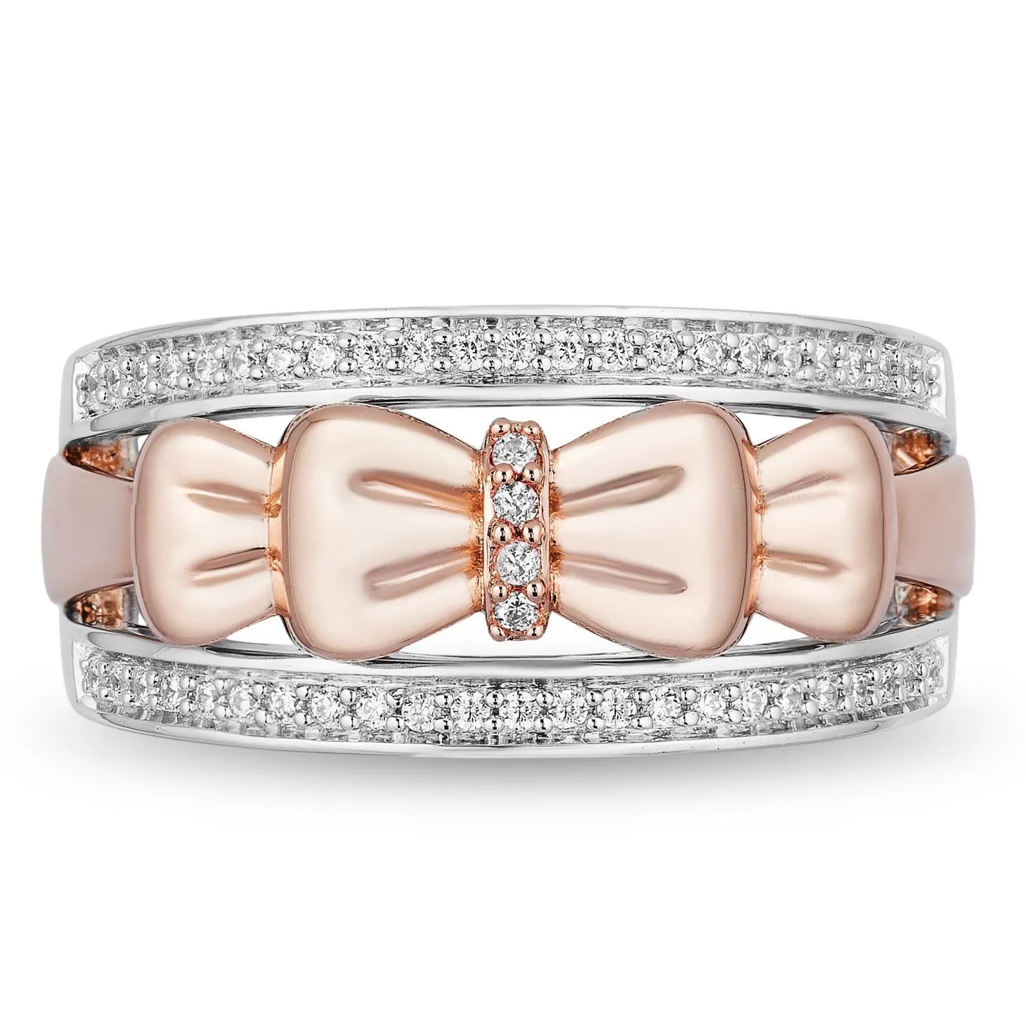 Enchanted Disney Fine Jewelry 14K Rose Gold Over Sterling Silver with 1/5 CTTW Snow White Bow Ring