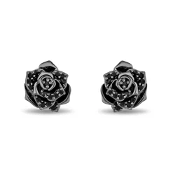 Enchanted Disney Fine Jewelry Black Rhodium Over Sterling Silver with 1/4 CTTW Black Diamonds Maleficent Rose Earrings