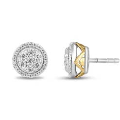 Enchanted Disney Fine Jewelry Sterling Silver and 10K Yellow Gold with 1/4 CTTW Diamonds Jasmine Stud Earrings