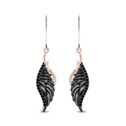 Enchanted Disney Fine Jewelry Black Rhodium over Sterling Silver and 10K Rose Gold with 1/5 CTTW Black Diamonds Maleficent Earrings