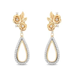 Enchanted Disney Fine Jewelry 14K Yellow Gold Over Sterling Silver with 1/4 CTTW Diamond Belle Dangle Earrings