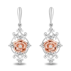 Enchanted Disney Fine Jewelry 14K Rose Gold Over Sterling Silver with 1/10 CTTW Diamonds Belle Earrings
