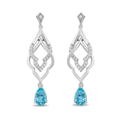 Enchanted Disney Fine Jewelry Sterling Silver with 1/10 CTTW Diamond and Swiss Blue Topaz Jasmine Earrings
