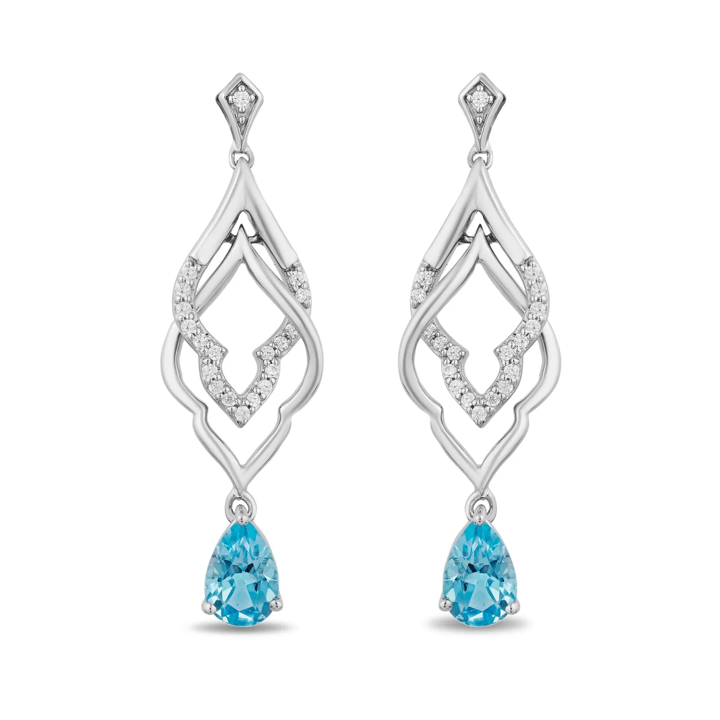 Enchanted Disney Fine Jewelry Sterling Silver with 1/10 CTTW Diamond and Swiss Blue Topaz Jasmine Earrings