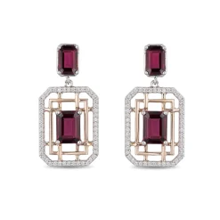 Enchanted Disney Fine Jewelry Sterling Silver and 10K Rose Gold with 1/4 CTTW Diamond with Rhodolite Garnet Mulan Earrings