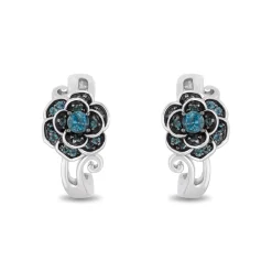 Enchanted Disney Fine Jewelry Sterling Silver with London Blue Topaz Cinderella Gardenia Flower Huggie Earrings