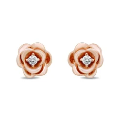 Enchanted Disney Fine Jewelry 14K Rose Gold over Sterling Silver 1/20 CTTW Diamond Belle Rose Earrings