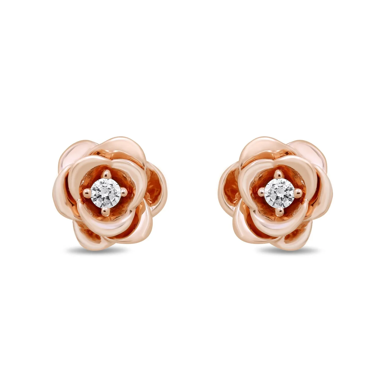 Enchanted Disney Fine Jewelry 14K Rose Gold over Sterling Silver 1/20 CTTW Diamond Belle Rose Earrings