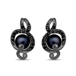 Enchanted Disney Fine Jewelry Black Rhodium over Sterling Silver with 1/5 CTTW Black Diamond and Round Pearl Ursula Earrings