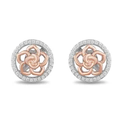 Enchanted Disney Fine Jewelry 14K Rose Gold Over Sterling Silver 1/4 CTTW Natural White Round Diamond Belle Stud Earrings