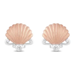 Enchanted Disney Fine Jewelry 10K White Gold  And Rose Gold Natural White Round Diamond Accent Ariel Shell Stud Earrings
