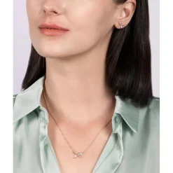Enchanted Disney Fine Jewelry 10K White Gold And Rose Gold with 1/10 CTTW Natural White Round Diamond Snow White Stud Earring