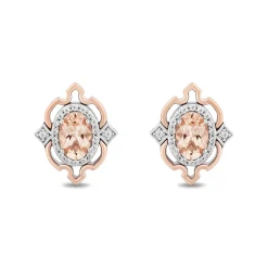 Enchanted Disney Fine Jewelry Sterling Silver and 10K Rose Gold with 1/6 CTTW Diamond and Morganite Aurora Stud Earrings