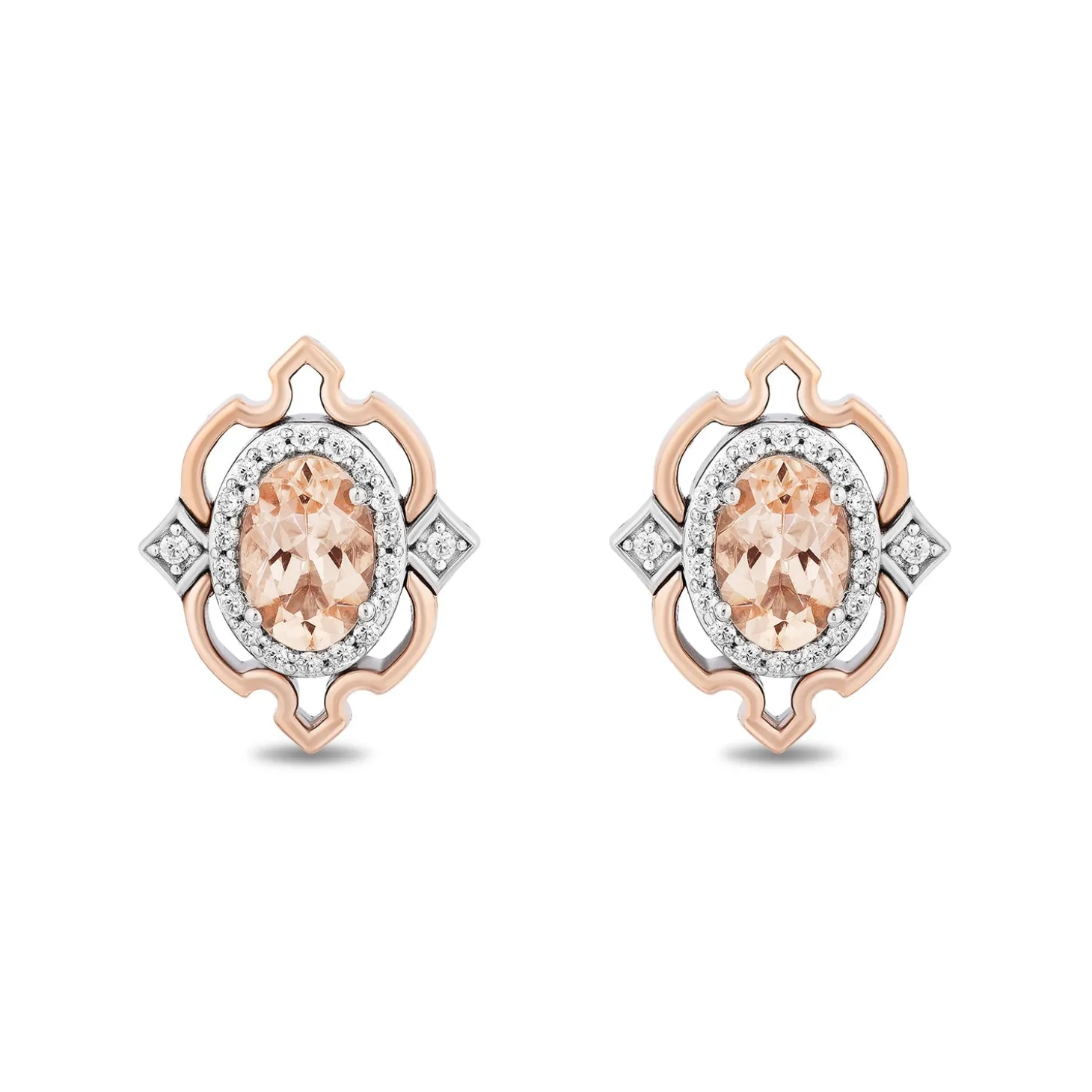 Enchanted Disney Fine Jewelry Sterling Silver and 10K Rose Gold with 1/6 CTTW Diamond and Morganite Aurora Stud Earrings