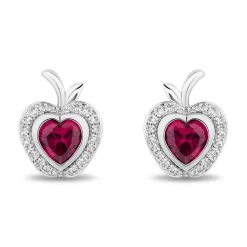 Enchanted Disney Fine Jewelry Sterling Silver with 1/10 CTTW Diamonds and Created Ruby Snow White Earrings