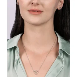 Enchanted Disney Fine Jewelry Sterling Silver and 10K Rose Gold with 1/10 CTTW Round White Diamond Anna Stud Earrings