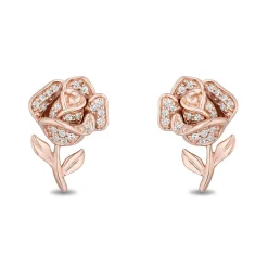 Enchanted Disney Fine Jewelry 14K Rose Gold Over Sterling Silver with 1/10 CTTW Diamonds Belle Stud Earrings