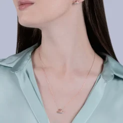 Enchanted Disney Fine Jewelry 10K Rose Gold with 1/20 CTTW Diamond and Pink Topaz  Aurora Tiara Necklace