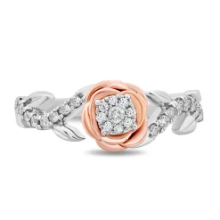 Enchanted Disney Fine Jewelry 14K White Gold and Rose Gold 1/4 CTTW Belle Promise Ring