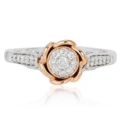 Enchanted Disney Fine Jewelry 14K White Gold and Rose Gold 1/4 CTTW Belle Rose Engagement Ring