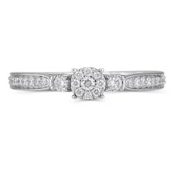 Enchanted Disney Fine Jewelry 14K White Gold and Rose Gold with 1/4 CTTW Diamond and London Blue Topaz Cinderella Promise Ring