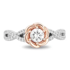 Enchanted Disney Fine Jewelry 14K Rose Gold and White Gold with 1/2 CTTW Diamond Belle Bridal Ring